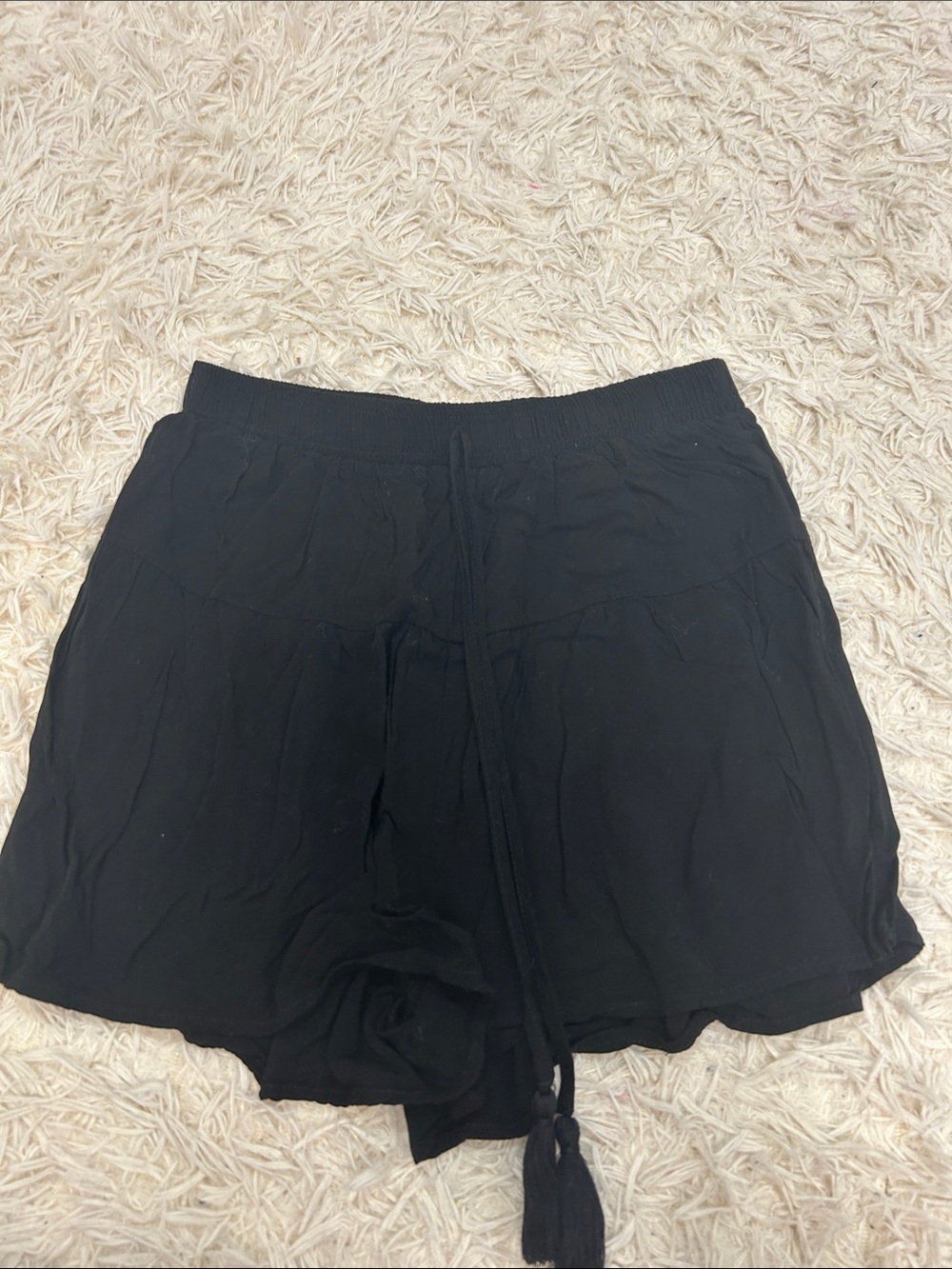 Women's Black Drawstring Elastic-Waist Shorts